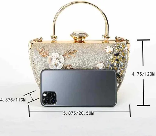 Vista 5 de Bolso de mano de noche brillante para mujer, con purpurina brillante y diamantes de imitación para boda, fiesta de graduación
