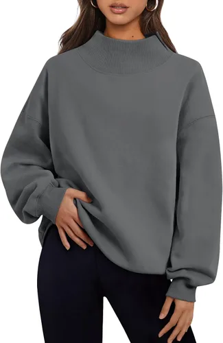 Vista 10 de Trendy Queen Sudaderas de cuello alto para mujer, de gran tamaño, trajes de Albaricoque