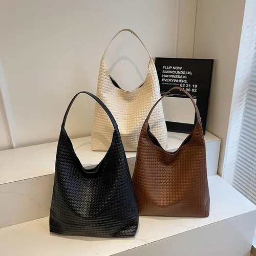 Vista 2 de Vintage large capacity bag, simple shoulder bag, woven pattern casual commuting tote bag