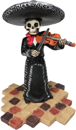 Vista 7 de Ebros Tradicional Charro Traje Negro Mariachi Banda Musical Jugador Esqueleto Figura Esqueleto Día de los Muertos Folk Músico Dias De Los Muertos