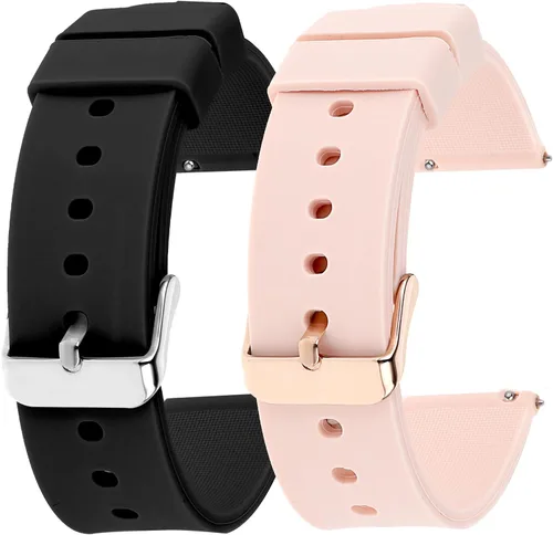 Vista 8 de cobee 2 correas de reloj de silicona, correas de reloj suaves impermeables de liberación rápida con hebilla de acero inoxidable plateada u dorada