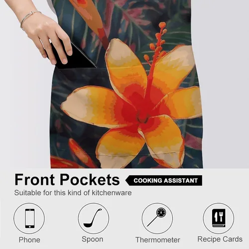 Vista 5 de MUSM Hawaii Tropical Flower Apron，Classic Vintage Funny with Pockets Aprons,Adjustable Bib Waterdrop Resistant for Kitchen Cooking Restaurant BBQ