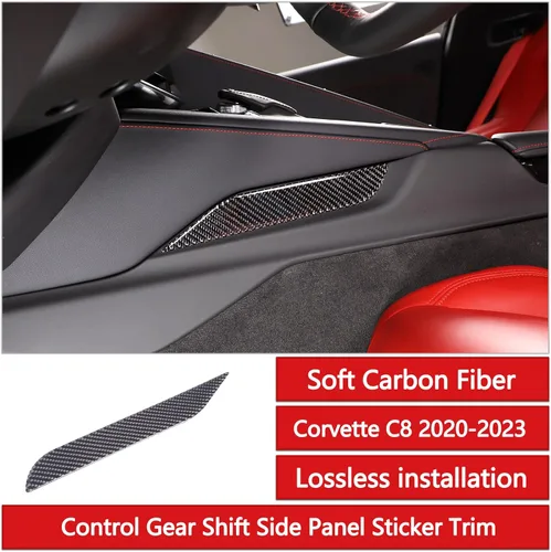 Vista 2 de Adhesivo lateral para panel de palanca de cambios de control compatible con Corvette C8 Stingray 2020-2023, fibra de carbono suave, 1 pieza C8