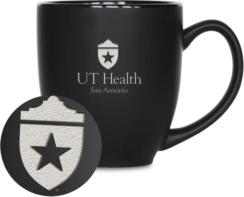 Vista 439 de Rico Industries - Taza de cerámica mate negra con grabado láser estándar de 15oz para NCAA (escuelas T & U) - Para bebidas calientes o frías