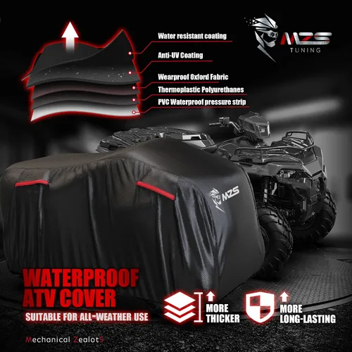 Vista 2 de MZS Cubierta Impermeable para ATV al Aire Libre, 76" Cubierta de Almacenamiento para Vehículo de 4 Ruedas, Accesorios de Protección de Cubiertas