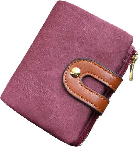 Vista 8 de AOXONEL Cartera pequeña de cuero plegable Rfid para mujer, con cremallera, bolsillo para tarjeta de identificación, delgada, compacta y delgada