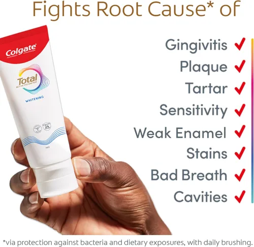 Vista 7 de Colgate Total Active Prevention Pasta dental blanqueadora, pasta dental con flúor blanqueador, fórmula clínicamente probada que combate