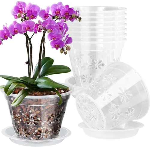 Vista 12 de Macetas transparentes para orquídeas, paquete de 8 unidades, 5 pulgadas