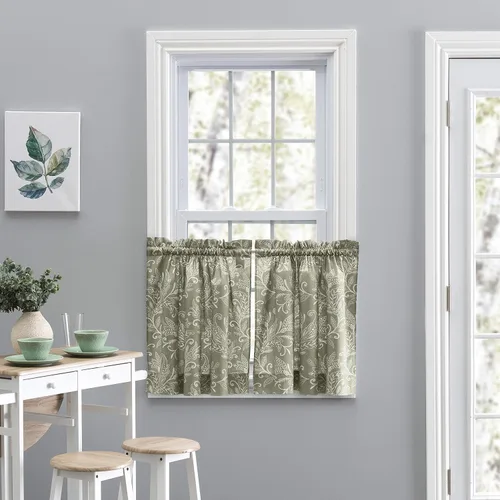 Vista 10 de Ellis Curtain Lexington Leaf Tailored Swags, Azul 56"x36