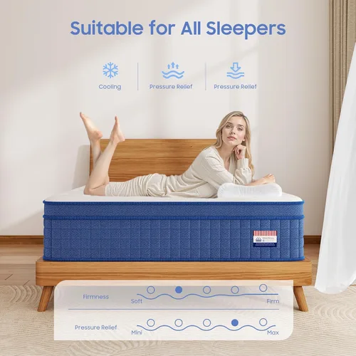 Vista 5 de Colchón Queen, colchón híbrido de 10 pulgadas tamaño Queen, muelles de bolsillo individuales con espuma viscoelástica, cama en una caja, sueño más