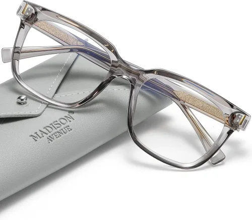 Vista 7 de Madison Avenue Gafas de bloqueo de luz azul con estilo cuadrado de moda para mujeres con estuche, elegantes gafas antirreflejos para computadora