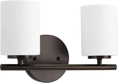 Vista 16 de Progress Lighting Lámpara moderna de tocador de baño de cristal blanco grabado con 4 luces, colección Replay, níquel cepillado (P2160-09)