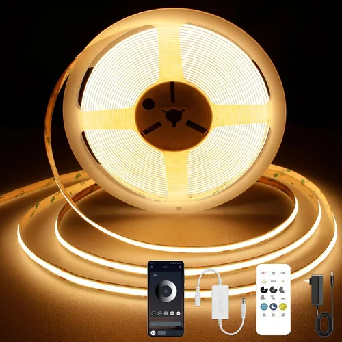 Vista 17 de Tira LED COB, tira de luz LED COB blanca cálida de 16.4 pies, tira de luz LED regulable de 2700 K, CRI92+, 0.315 in de ancho, cinta LED flexible