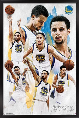 Vista 16 de Trends International NBA Golden State Warriors - Póster de pared de Stephen Curry 16, 14.725 x 22.375 pulgadas, versión enmarcada de madera