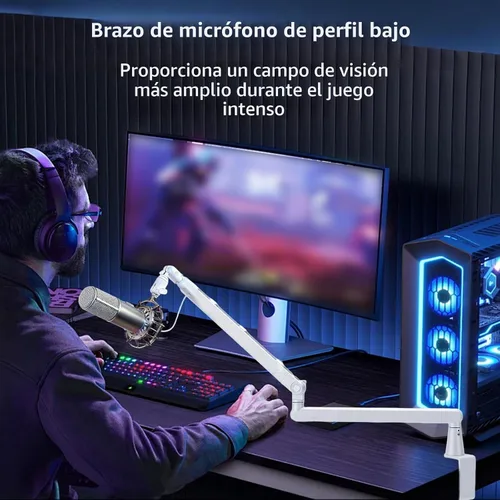 Vista 5 de Soporte de micrófono giratorio de 360°, brazo de micrófono, brazo de micrófono de perfil bajo, compatible con tornillo de 3/8 pulgadas, 5/8 pulgadas