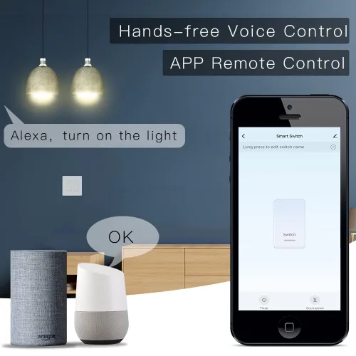 Vista 3 de Interruptor de luz de pared inteligente WiFi, función de sincronización para caja de interruptores de 1/2/3 bandas funciona con Alexa Google Home
