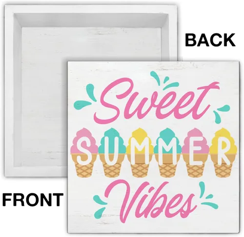 Vista 3 de Cartel de madera Sweet Summer Vibes de madera con bloque de madera de helado de verano, letrero decorativo para escritorio, decoración de estante A05