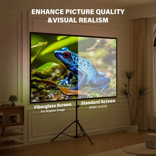 Vista 7 de Pantalla de proyector con soporte, pantalla de proyección interior de 80 pulgadas con respaldo negro, pantalla de proyector portátil con trípode