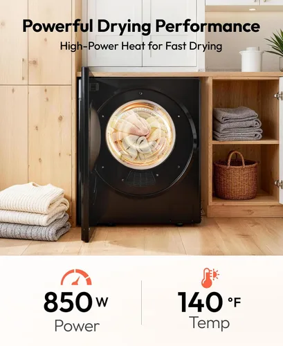 Vista 3 de EUHOMY Secadora portátil de 1.5 pies cúbicos con 4 programas de secado, capacidad de ropa de 5.5 libras, acabado de espejo y panel LCD, secadora