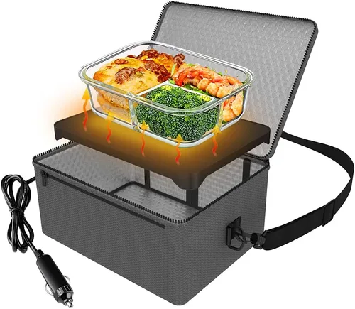 Vista 9 de Horno portátil, calentador de alimentos para automóvil de 12 V, portátil, mini horno personal, lonchera eléctrica con calefacción para comidas