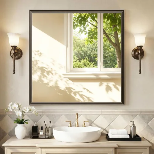 Vista 19 de Espejo de Pared Enmarcado con Efecto de Madera de Roble, Espejo Rectangular de 16x20, Vidrio Templado Anti-desplatado de 1/8", Marco Sostenible