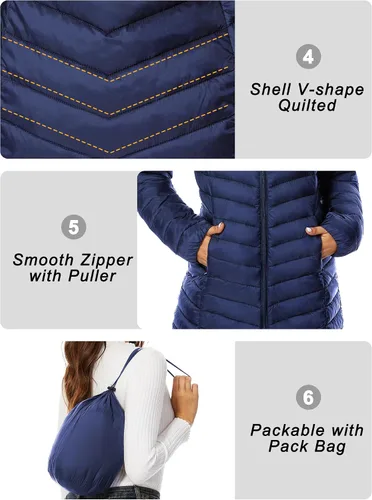 Vista 5 de ANOTHER CHOICE Chaqueta acolchada con capucha para mujer, cálida, ligera, plegable, acolchada para exteriores