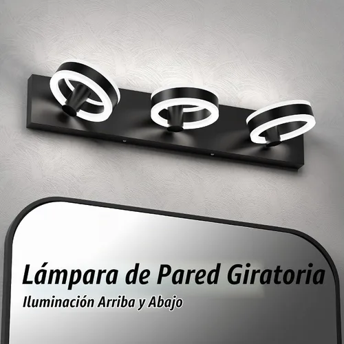 Vista 5 de Lámparas LED de baño, luces negras de tocador de 24 pulgadas, modernos apliques de pared acrílicos de 3 luces, accesorio de iluminación de pared