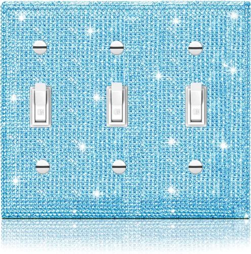 Vista 31 de 4 piezas de placa de pared rosa plateado brillante cubierta decorativa interruptor de luz cubierta de interruptor de palanca única diamantes