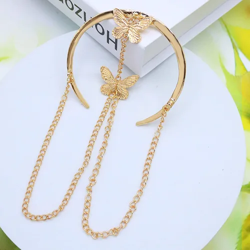 Vista 4 de HSQYJ Brazalete con borlas de cadena de mariposa, brazalete ajustable y simple, joyería de moda para mujer, chapado en oro y plata