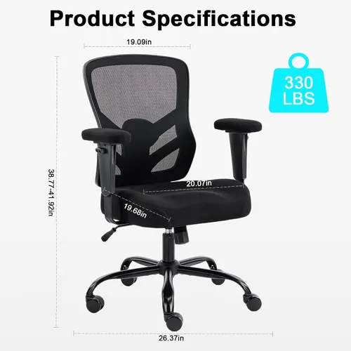 Vista 3 de YFO Silla de oficina ergonómica, silla de escritorio de malla con respaldo ajustable lumbar y reposabrazos, cómoda silla giratoria ejecutiva