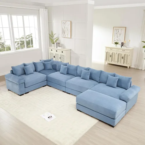 Vista 47 de ODUSE-DAILY Sofá modular de gran tamaño de 117.3 pulgadas, sofás modulares grandes de pana para sala de estar, sofás de 3 plazas, moderno juego