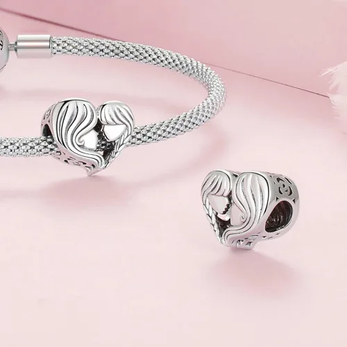 Vista 3 de VOROCO Dije de plata de ley 925 con forma de corazón para pulsera, Navidad, día de la madre, cumpleaños, joyería perfecta para mamá, abuela, hija