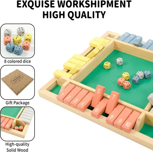 Vista 3 de WOOD CITY Juego Shut The Box de Madera para 4 Jugadores, Juego de Mesa Clásico para Niños y Adultos, Juguete Educativo de Aprendizaje