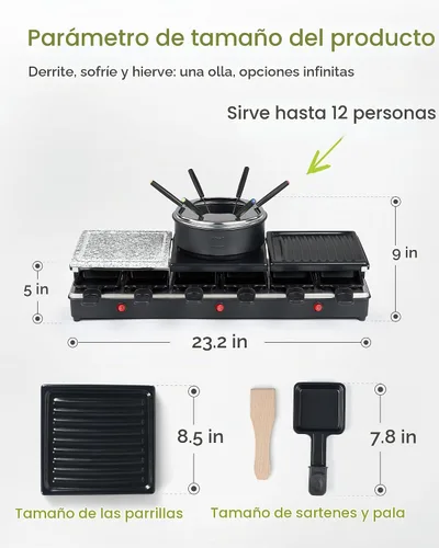 Vista 5 de Parrilla de Mesa Raclette - Parrilla Eléctrica Interior con Plancha - Antiadherente Extra Grande Reversible 4 en 1 para Exteriores Apta