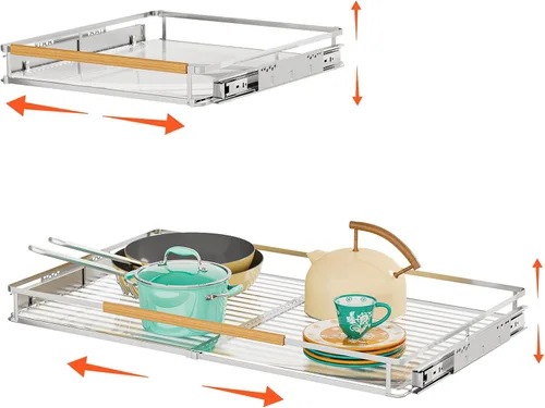 Vista 11 de Paquete de 1 organizador de gabinete extraíble expandible, cajones deslizantes para armarios de cocina, guías de cajones resistentes para el hogar