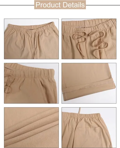 Vista 5 de WOWULOVELY Pantalones casuales de lino de algodón para hombre, holgados, ligeros, con cintura elástica, pantalones de yoga, playa, bolsillos