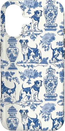 Vista 32 de Chinoiserie Dog Blue Toile Ginger Preppy Grandmillennial - Carcasa para iPhone 16