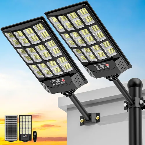 Vista 11 de Luces de calle solares para exteriores impermeables, luz de inundación de ángulo amplio, luz de estacionamiento solar LED con sensor de movimiento
