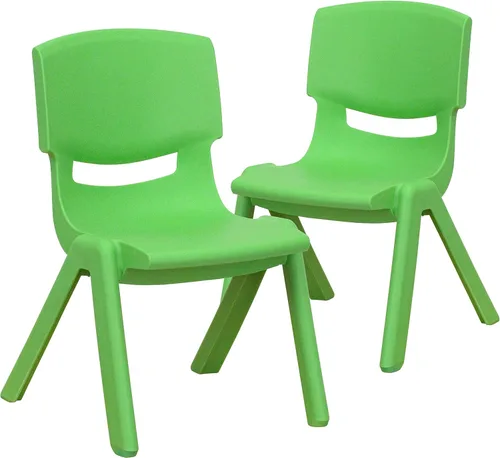 Vista 4 de EMMA + OLIVER Paquete de 2 sillas escolares apilables de plástico verde con asiento de 10.5 pulgadas de alto, silla preescolar