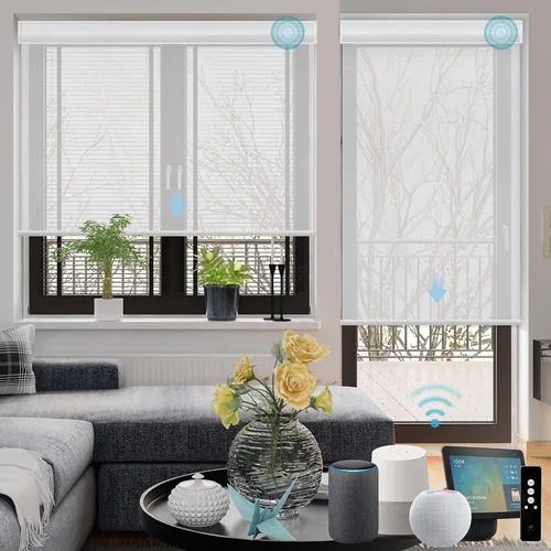 Vista 24 de SmartWings Persianas motorizadas con 5% de apertura, funcionan con Homekit Z-Wave Alexa SmartThings Google, persianas inteligentes con filtro de luz