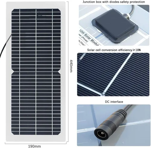 Vista 6 de XINPUGUNAG Kit de panel solar de 18 V 10 W, cargador de batería semi-flexible de célula monocristalina DIY módulo conector DC 12 V 5 V USB
