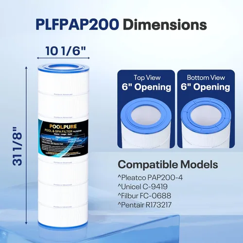 Vista 2 de POOLPURE El filtro de piscina PAP200 reemplaza a Pentair Clean and Clear 200, CC200, Unicel C-9419, Ultral-C5, PP-C5, Filbur FC-0688, R173217