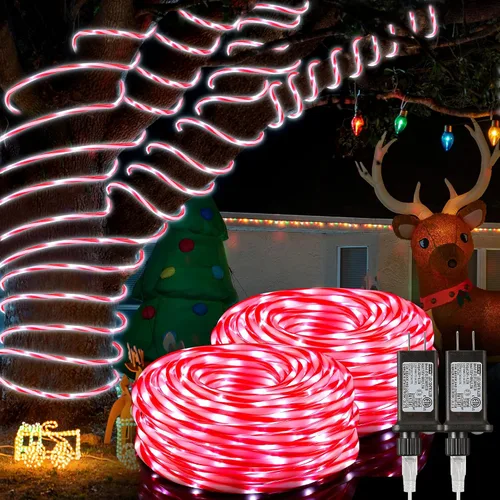 Vista 10 de Hiboom Cuerda de luces de bastón de caramelo de Navidad de 32.8 pies, 8 modos de iluminación al aire libre, impermeable, cuerda de luces de Navidad