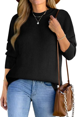 Vista 3 de XIEERDUO Suéteres de punto de manga larga con cuello redondo para mujer, suéter de gran tamaño, moda de otoño 2023