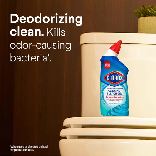 Vista 6 de Clorox Limpiador de inodoro, gel blanqueador adherente, mata el 99.9% de bacterias y virus, niebla oceánica, 24 onzas líquidas, paquete de 2