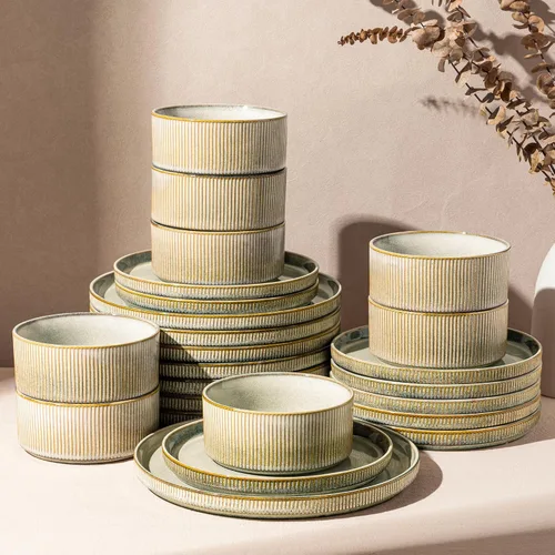 Vista 35 de GBHOME Stoneware Dinnerware Sets for 4, 12-Piece Plates and Bowls Set