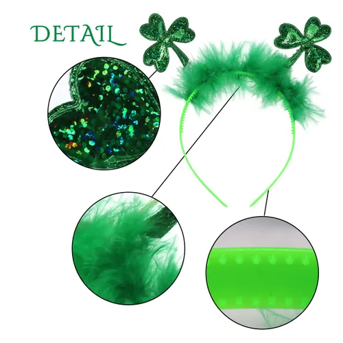 Vista 5 de Totelux Diadema para el día de San Patricio, trébol verde, diadema para mujeres y niñas, tocado festivo, accesorios de disfraces, decoración
