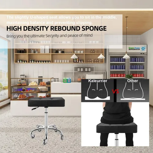 Vista 8 de Kaleurrier Taburetes resistentes con ruedas, taburete ajustable sin respaldo de 400 libras, silla giratoria para superficie de altura de mostrador