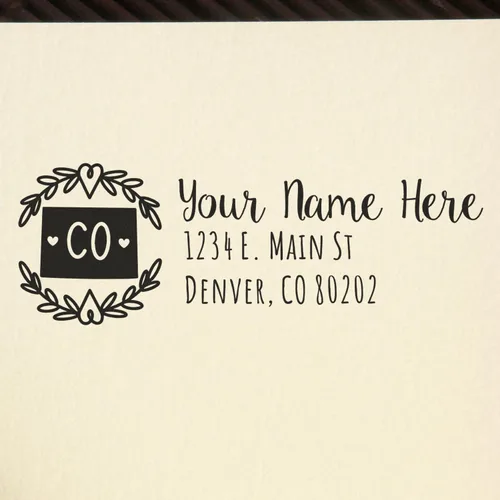 Vista 11 de State of Alabama Wreath Duo Hand Address Stamp - Personalized Rubber Stamp Montaje manual Duo