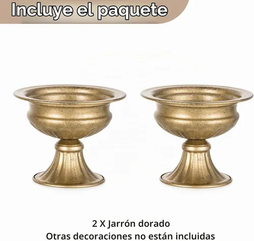 Vista 6 de NUPTIO Jarrones de oro envejecido para centros de mesa: 2 piezas de jarrones pequeños de compota para flores - Decoración de cuenco de pedestal